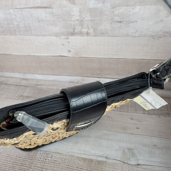 Vintage Straw Purse Cottagecore Woven Rattan Black Tan Elka Handbags New 90's - Picture 8 of 16